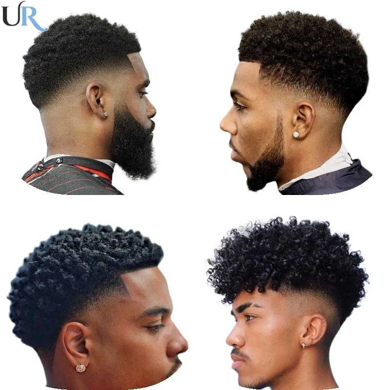 Tupé Afro rizado para hombres, unidad de sistema de cabello de piel completa duradera para hombres negros, pelucas de prótesis de cabello masculino, cabello humano, 4mm