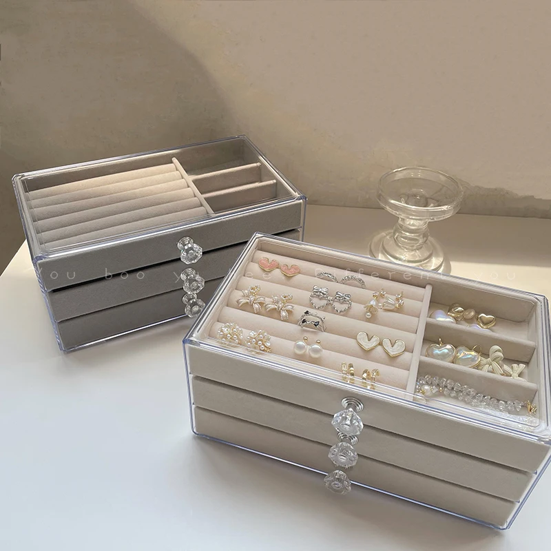 Acrylic Drawer Jewelry Box - High-End Oxidation-Resistant Organizer for Earrings and Necklaces.