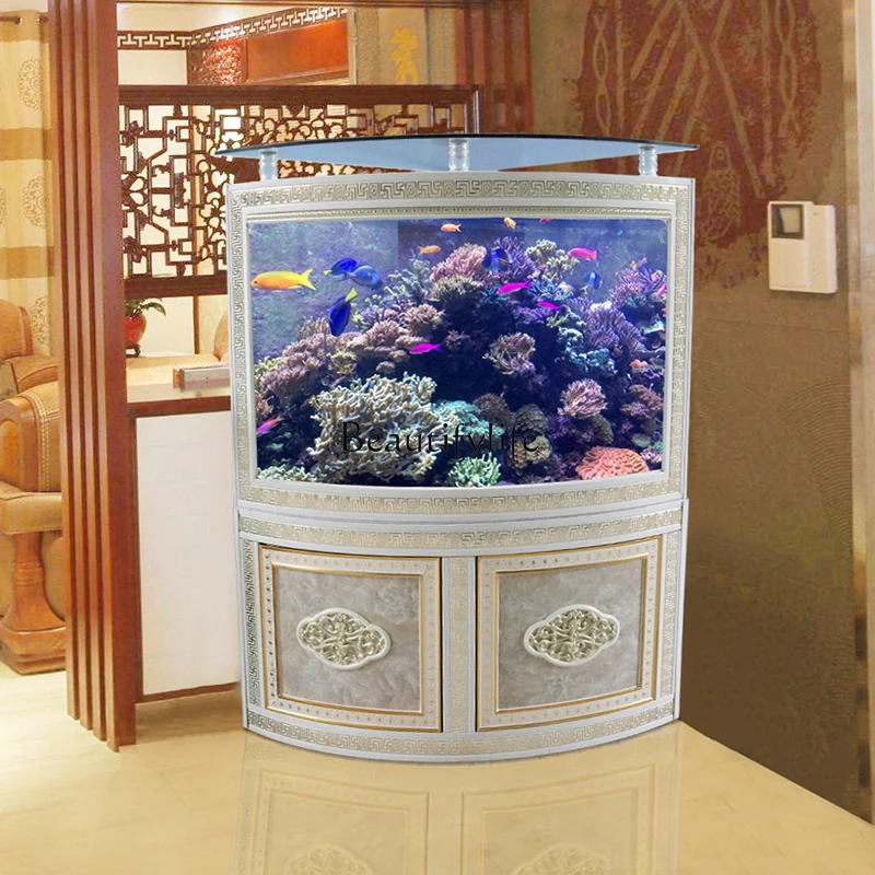 

European fan-shaped triangular fish tank, corner glass bar, aquarium ecological filtration, no water change