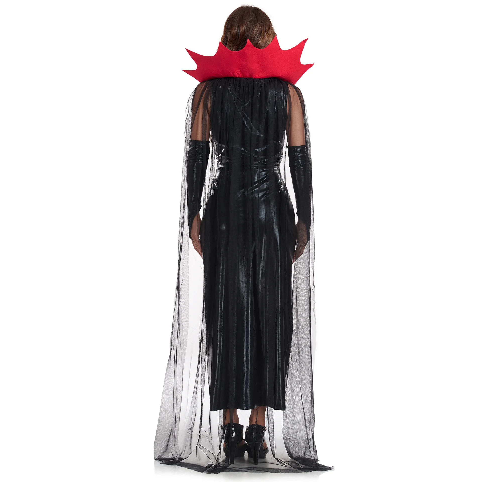 S-XL Medieval Halloween Witch Cosplay Costume Women Sexy Lacquer Leather Devil Vampire Dress Sets