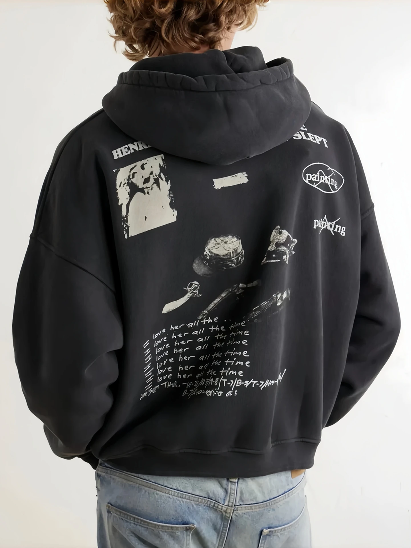 Washed out Distressed American Playing Cards Letter Print Hoodie Sweatshirt for Men And Women Cotton Casual Streetwear