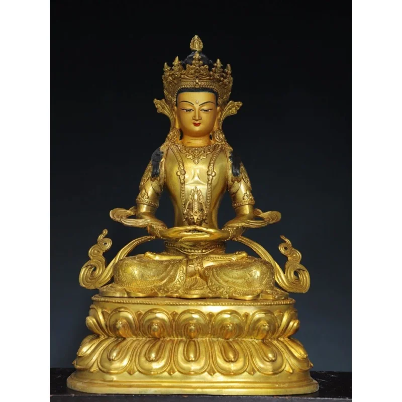 

17.7" Old Tibetan Buddhism temple Bronze gilt Amitabha Longevity Buddha statue