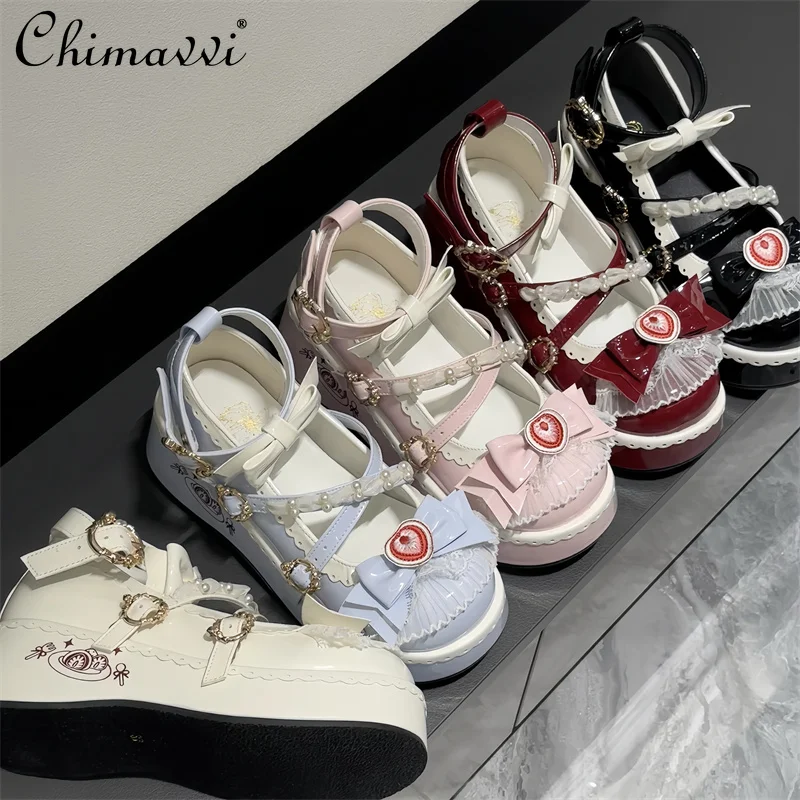 

Original Lolita Round Toe Thick Sole Cute Girl Mary Jane Shoes Japanese Sweet Bowknot Elegant Kawaii Lolita High Heels Pumps