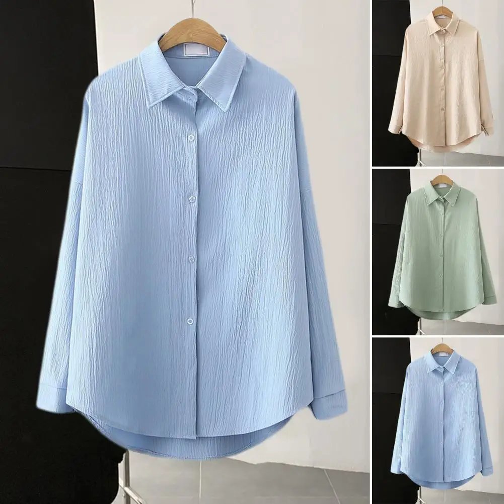 Summer Long-Sleeved Shirt Women Fashion High-Quality Korean Casual Solid Color Shirts Women New Loose Blouse Female T-Shirt Top