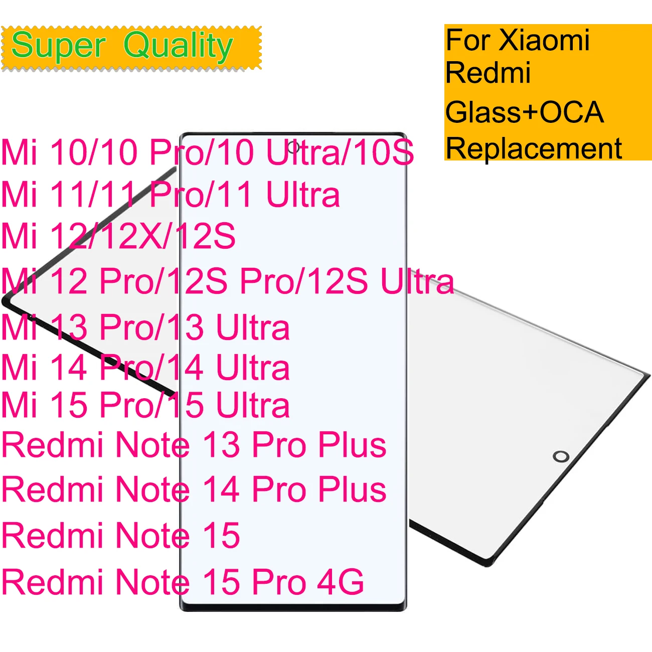 10Pcs For Xiaomi Redmi Note 15 Pro 4G 13 Pro Plus 5G Mi 12 11 15 14 13 Ultra Touch Screen Panel Front Outer Glass With OCA