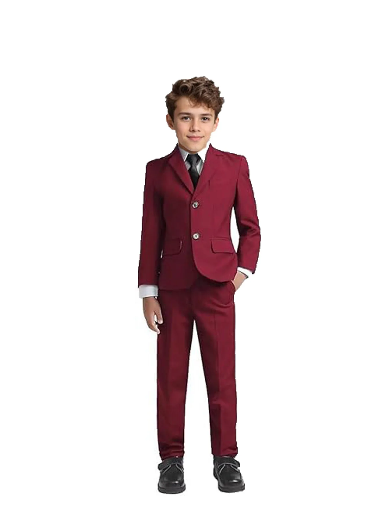 Children Burgundy Red 4Pieces/Set Jacket Vest Pants Bowtie Photograph Suit Boys Piano Dress Kids Graduation Performance Costume