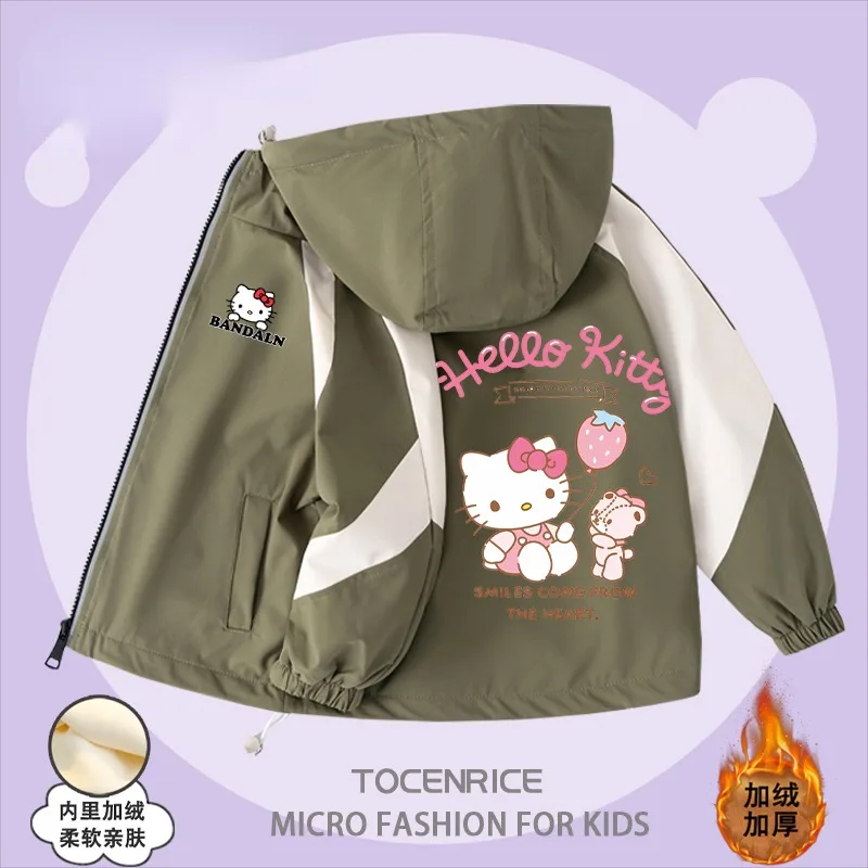 New Sanrio cute Hello Kitty animation peripheral children's fleece jacket Kawaii Korean style jacket waterproof windbreaker gift