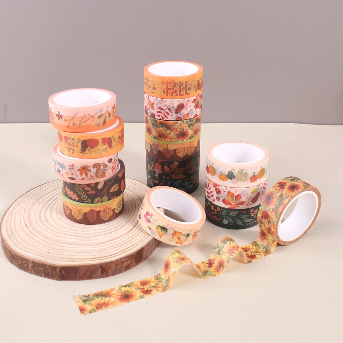 10ロール/箱、秋をテーマにした和紙テープ、DIYノート、フォトフレーム、ギフトボックスの装飾に最適、絶妙なギフト