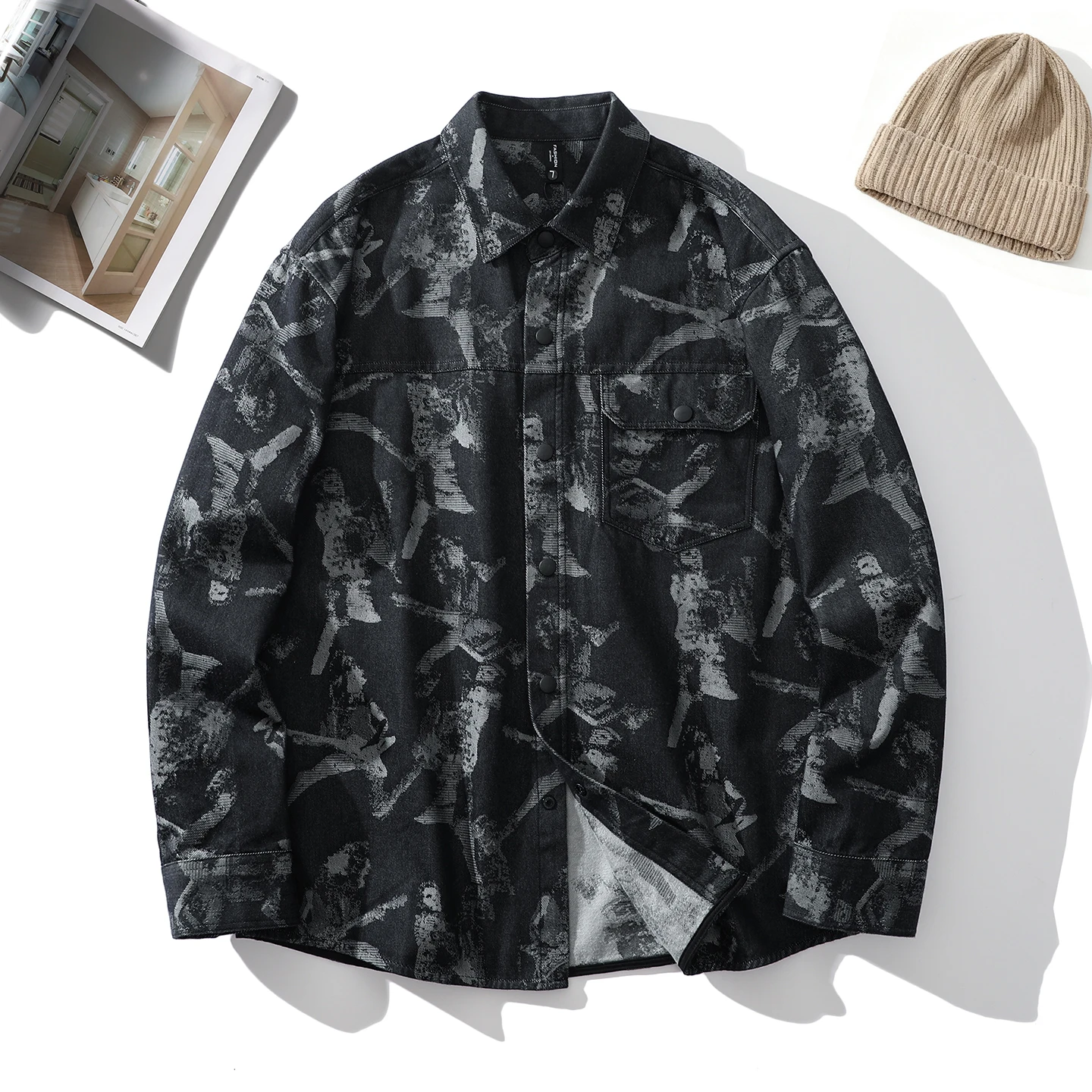 

Мужские джинсы Trade King Fashionable Waed Tie Dye с длинными рукавами, повседневные, удобные, дышащие, из смеси хлопка и полиэстера