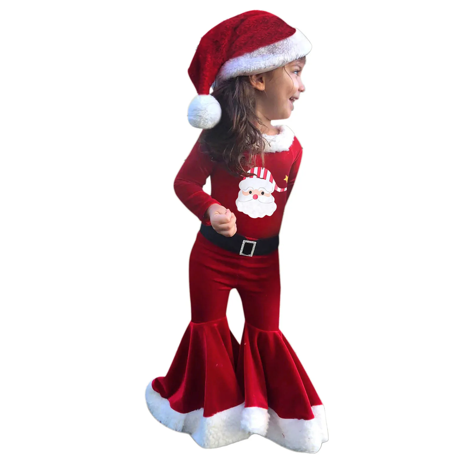 2025 New Year Elf Costume For Kids Girl Green Santa Claus Suit Set with Hat Children Fancy Christmas Party Dress Set Performance