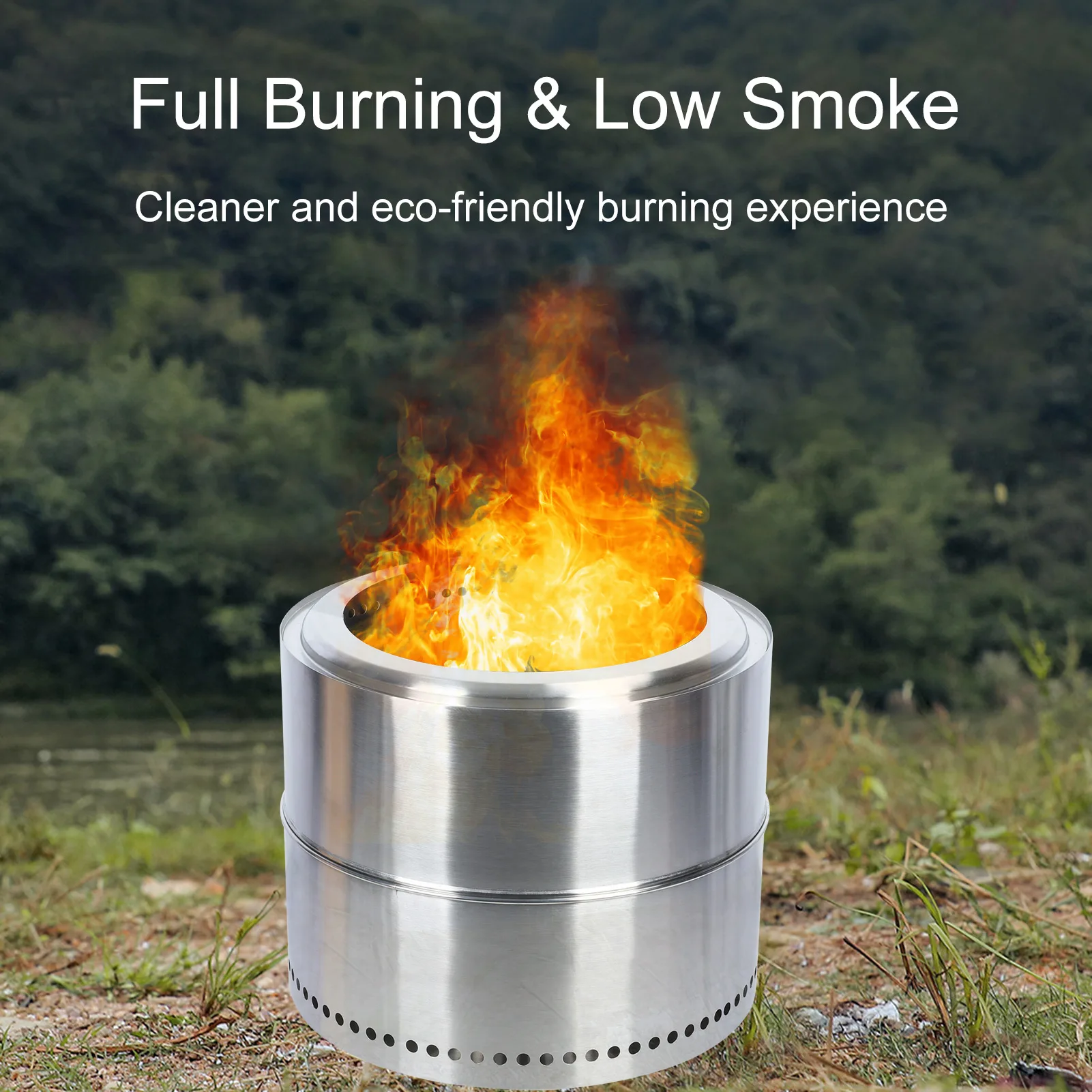 Smokeless Firepit, Wood Burning BBQ Firepit, Stainless Steel Portable Outdoor Fireplace with Ash Tray, Bonfire Firepit