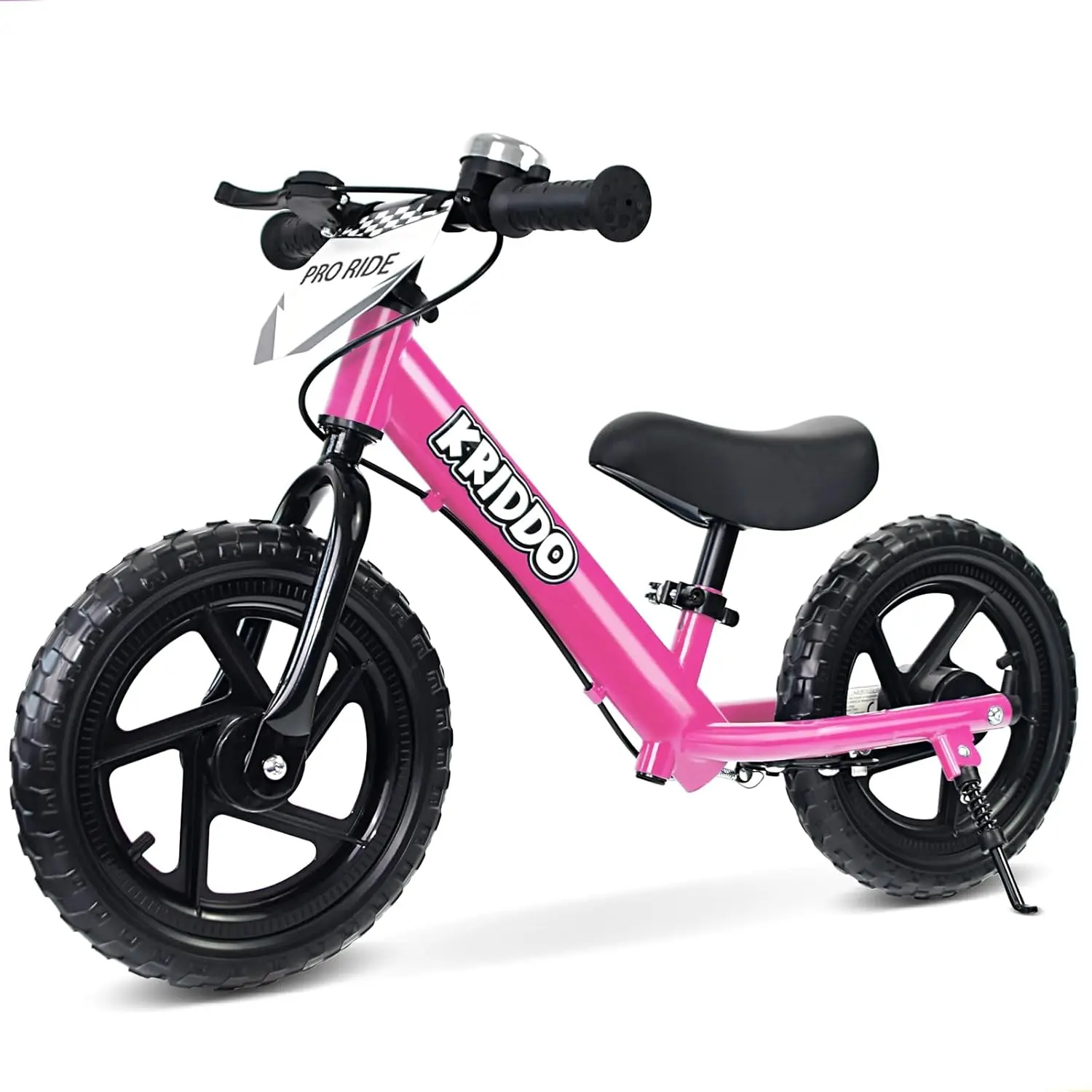 Pro peuterloopfiets 2+ jaar oud met handrem en standaard, 12 inch duwfiets, cadeaufiets voor 2-5 jongensmeisjes, roze