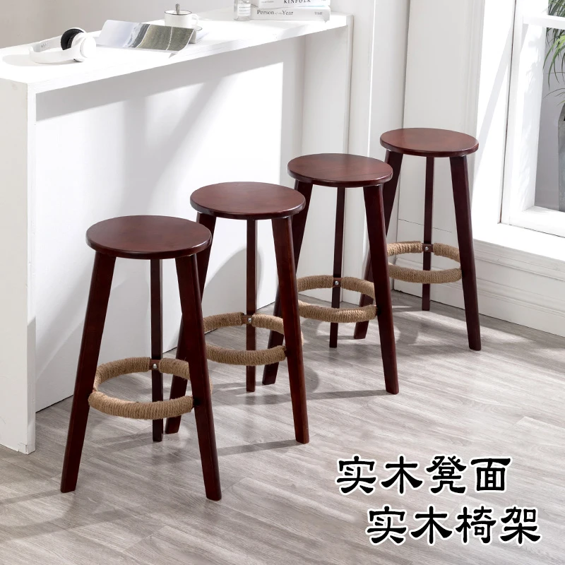 

Solid wood bar chair backrest bar stool front desk bar chair home Nordic retro high stool