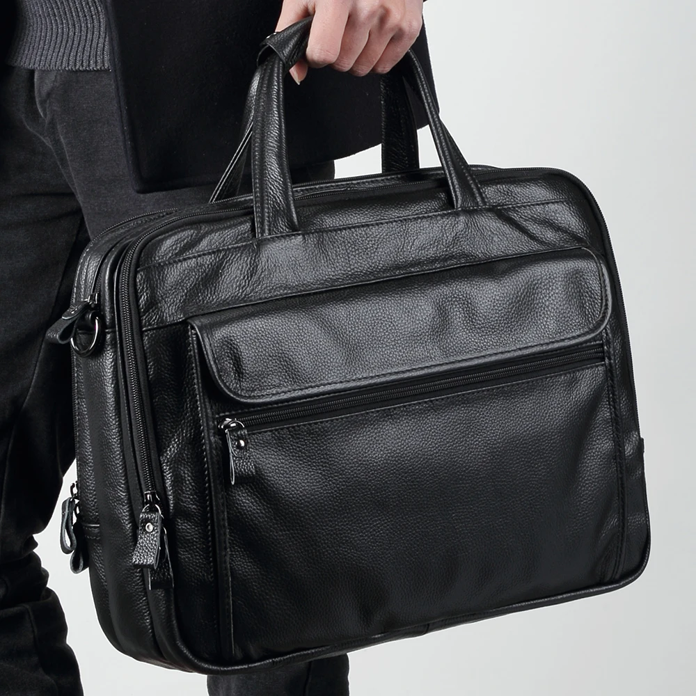 Étui à bombe en cuir véritable pour hommes sac à main d'affaires rétro étui d'ordinateur mode européenne et américaine 15.6"