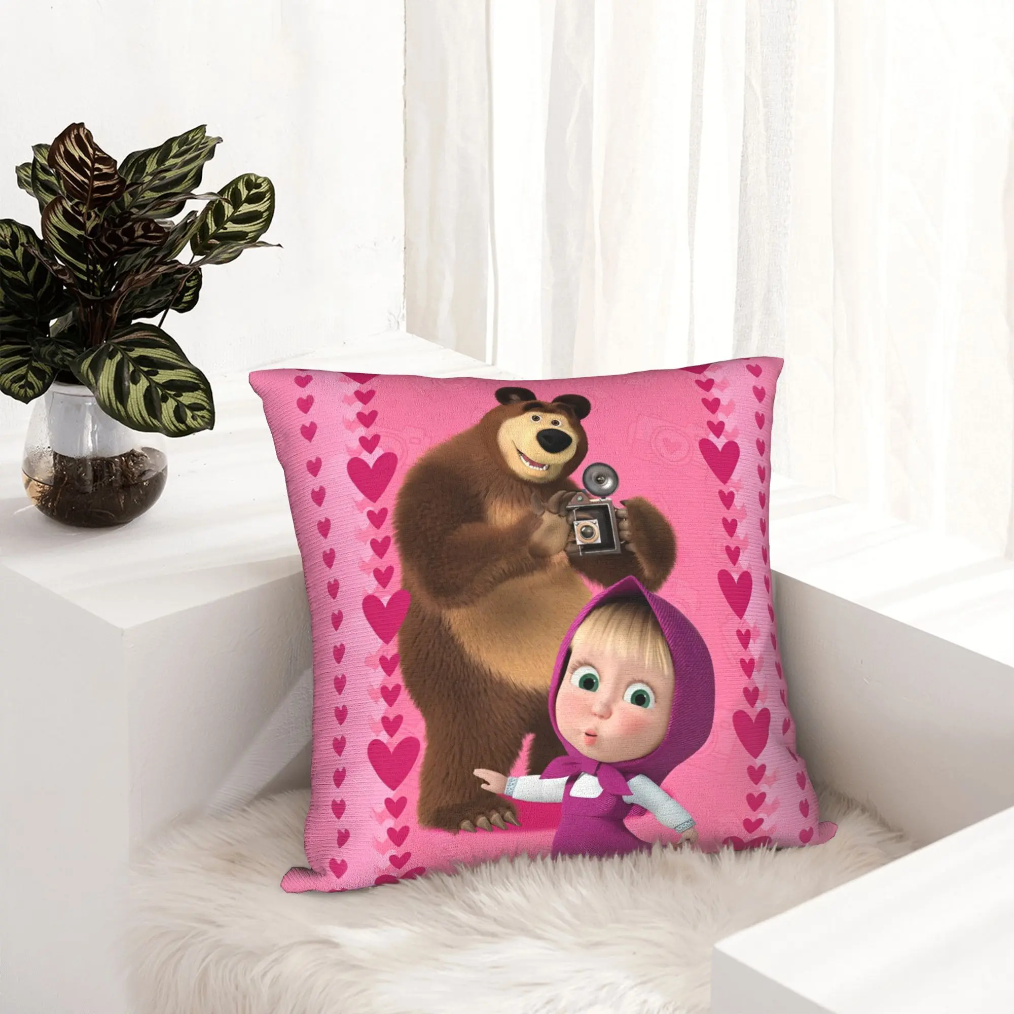 Cute Cartoon M-Masha and Bear  Pillowcase Printing Polyester Cushion Cover Decoration  Pillow Case Cover Seat Zippered 40X40cm