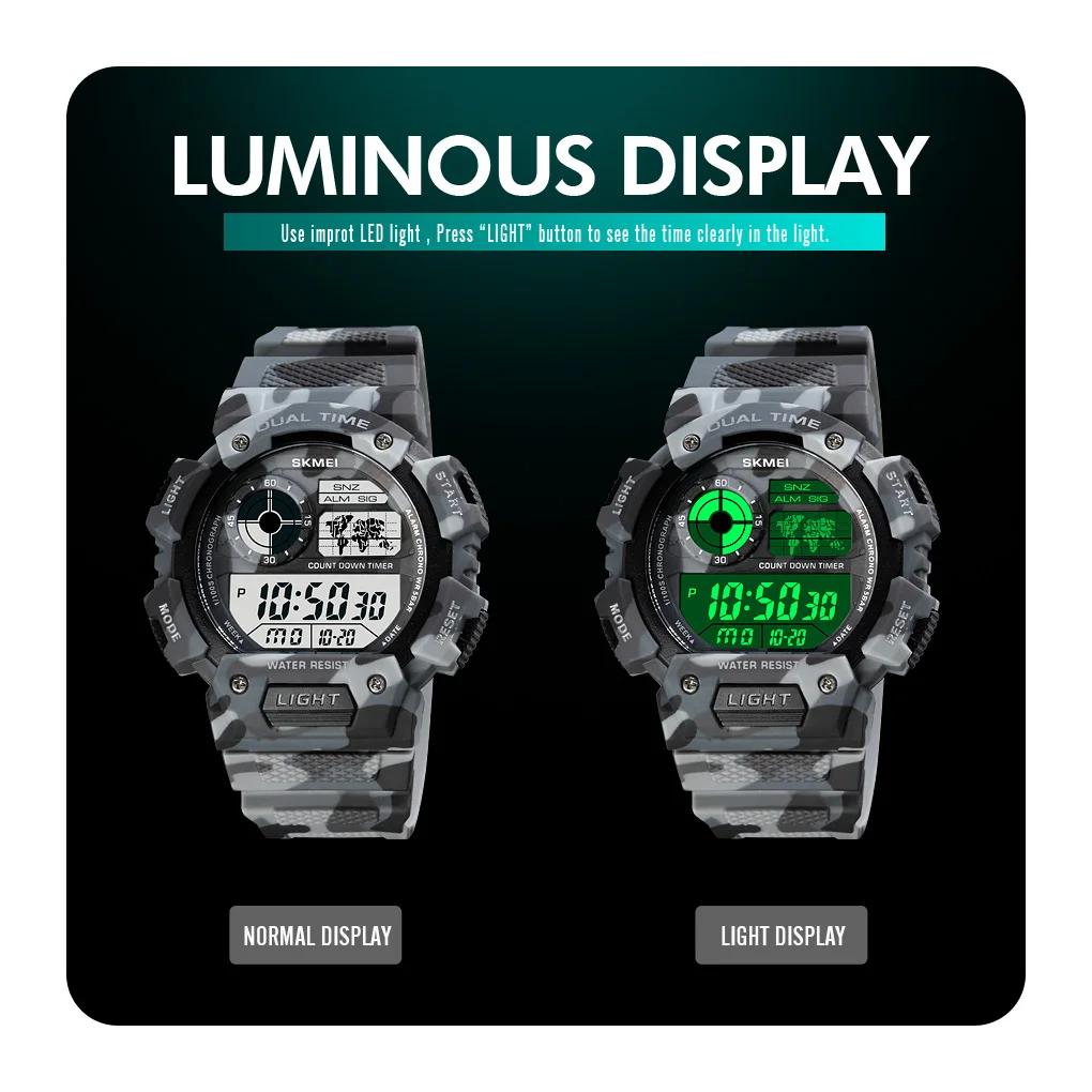 Imagem -05 - Skmei Moda Outdoor Sports Ver Multifuncional Dual Time Contagem Regressiva Luminosa Impermeável Mens Electronic Ver 1723