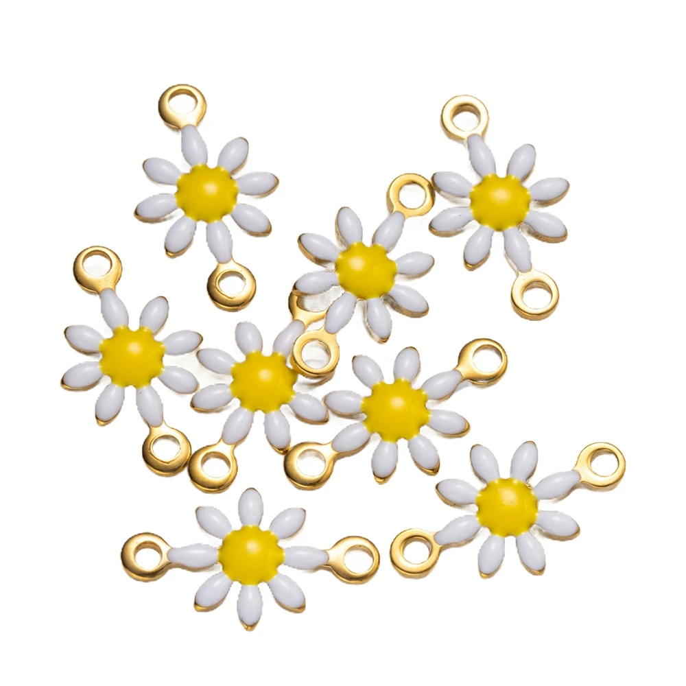 20pcs Stainless Steel 3D Enamel Daisy Charms Pendants Double Hole Connector for DIY Necklace Bracelet Jewelry Making Findings image 3