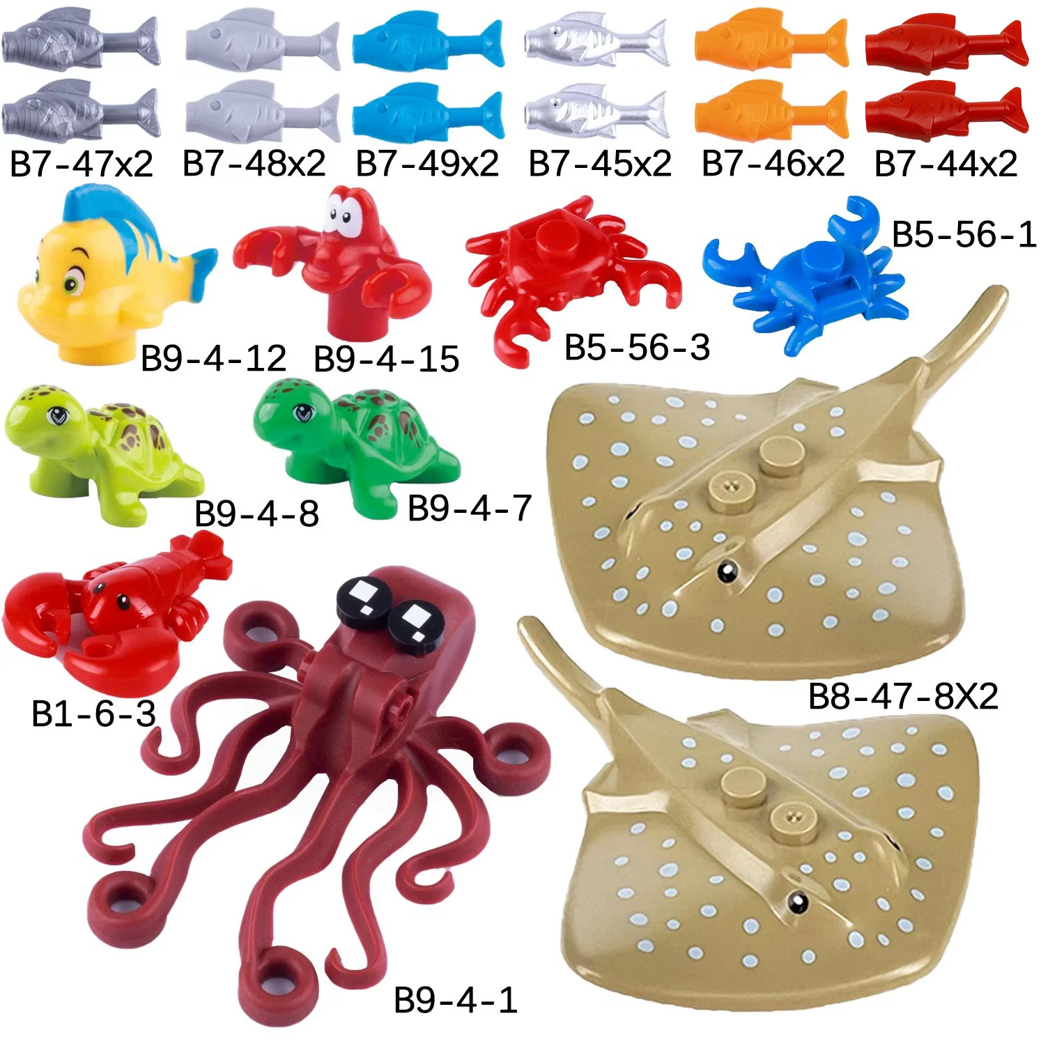 MOC Meerestiere Bausteine Meereszene Hai Oktopus Mantarochen Clownfisch Wal Krabbe Schildkröte Bausteine Spielzeug Kindergeschenk