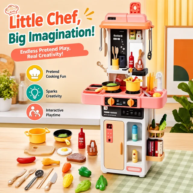 52-Piece Kitchen Toy Set, Educational Toys with Sound and Light Effects, Equipped with Various Realistic Kitchen Tools, Perfect for Parent-Child Interaction, Role-Playing Activities, and Holiday Gifts. 4