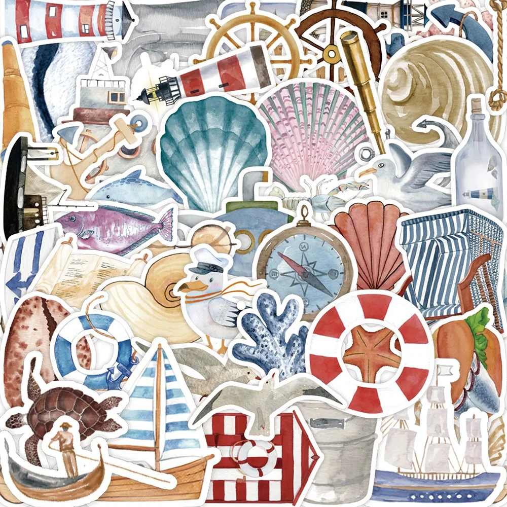 

10/30/50pcs Sailing Lighthouse Sea Nautical Stickers Cartoon Marine Life Sticker Notebook Luggage Phone Graffiti Decals Packing