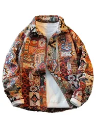 Vintage Ethnic Style Shirt Jacket Men Long Sleeve Trendy Rascal Handsome Casual Loose High Street Shirt Coat Tops Male Clothes