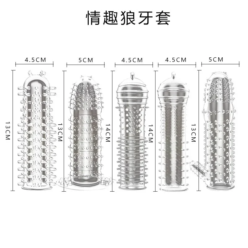 Reusable Condoms Silicone 5 Types Time Delay Crystal Spike Braces Male Penis Extension Sleeves Cock Rings Adult Sex Toys for Men