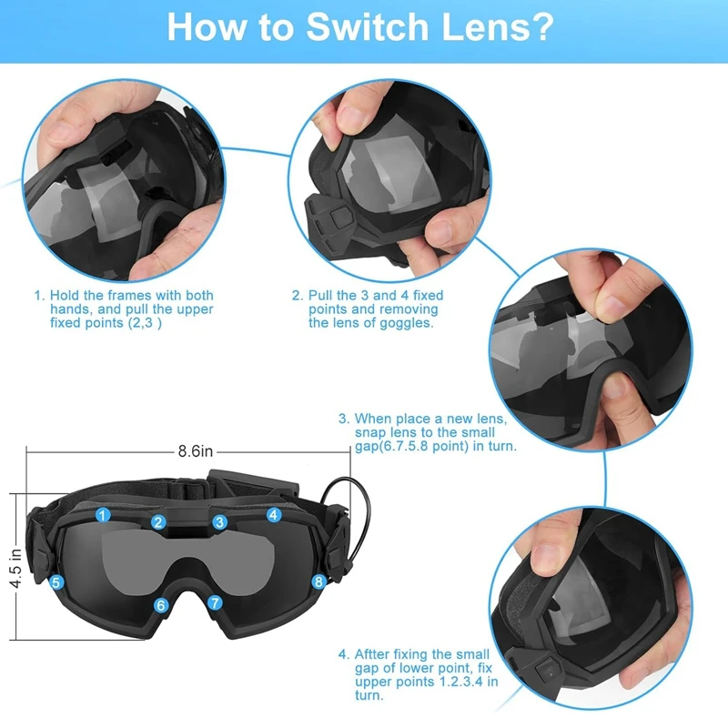 Anti Fog Goggle With Fan And Interchangeable Lens, Safety Goggles & Glasses For Cycling Paintball Hunting Motorcycle