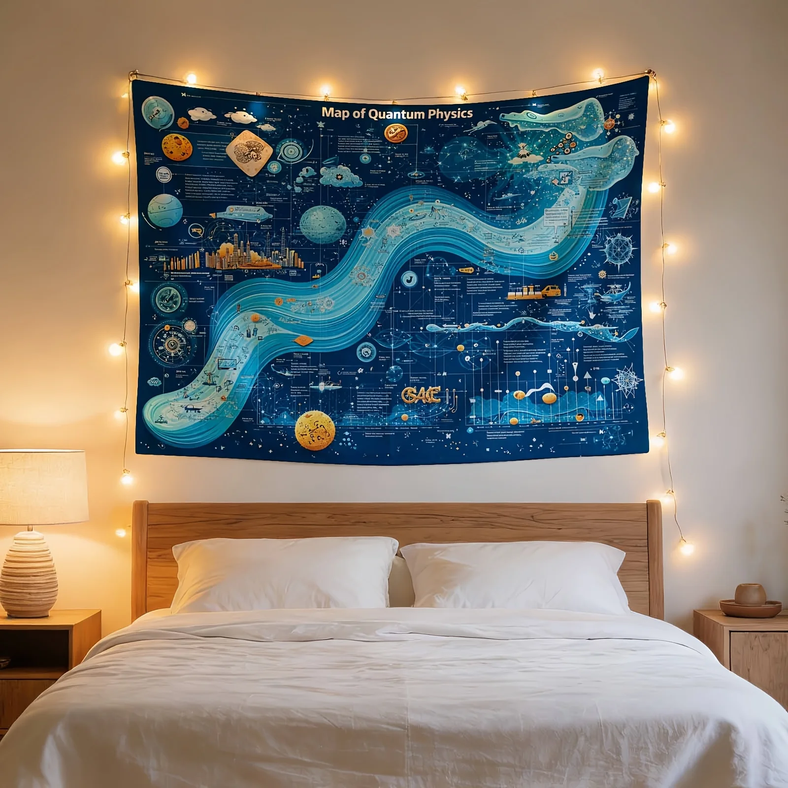 Large Quantum Physics Map Tapestry Blue Scientific Wall Decor Space Astronomy Blueprint Diagram Banner Modern Science Room Hangi