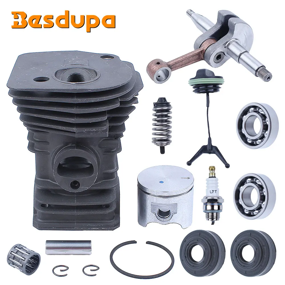 

42MM Cylinder Piston Crankshaft Handle Bar Kit For Husqvarna 340 345 Chainsaw Fuel Cap AV Spring Ball Bearing Oil Seal 503870276