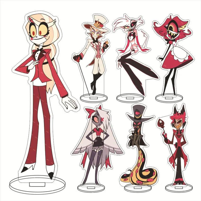 16CM Hazbin Charlie Morningstar Vaggie Alastor Acryl-Figur Ständerfigur Desktop-Ornament Weihnachtsgeschenke
