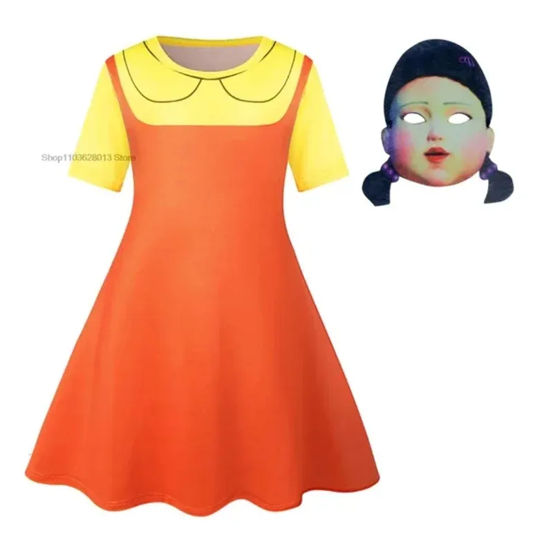 

XT8 Short Sleeve Cosplay Costume for Girls, Yellow and Orange Princess Outfit with Mask, ixd'Anniver@XT6 Clothing!