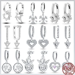 New Women's Earrings 925 Silver Shiny Zircon Star Moon Snowflake Earrings Luxury Party Jewelry Gift Birthday Anniversary
