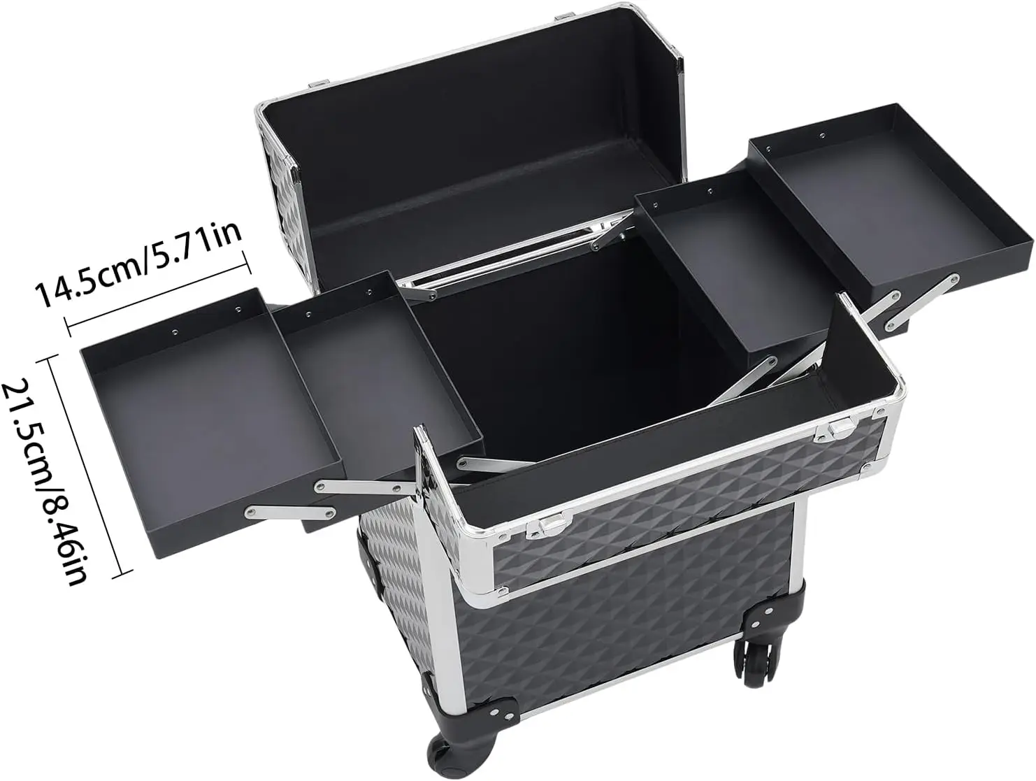 Rolling Makeup Case, Rectangular Makeup Train Case Large Storage Travel Makeup Trolley Cosmetic Case With 2 Keys, Makeup Travel