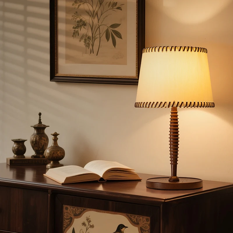 Aisilan Smart Desk Lamp Table Lamp Classic Leather Wooden Lampshade Bedside E27 for bed living room