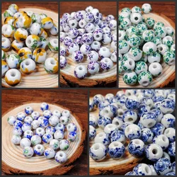 50pcs/lot Round Flower Patterns Ceramic Beads Jingdezhen Porcelain Loose Spacer Beads For Jewelry Making DIY Bracelet Findings