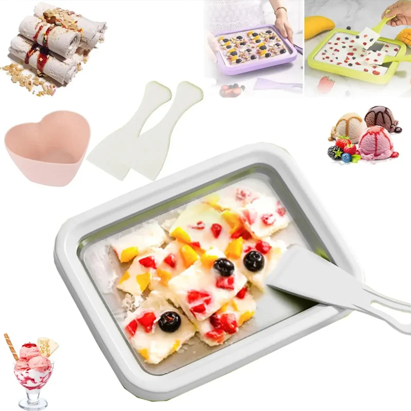Nuevo Máquina para hacer helados, máquina para freír yogur hecha a mano, rollo de helado DIY, placa fría de punto dulce, herramienta para helado de verano para el hogar