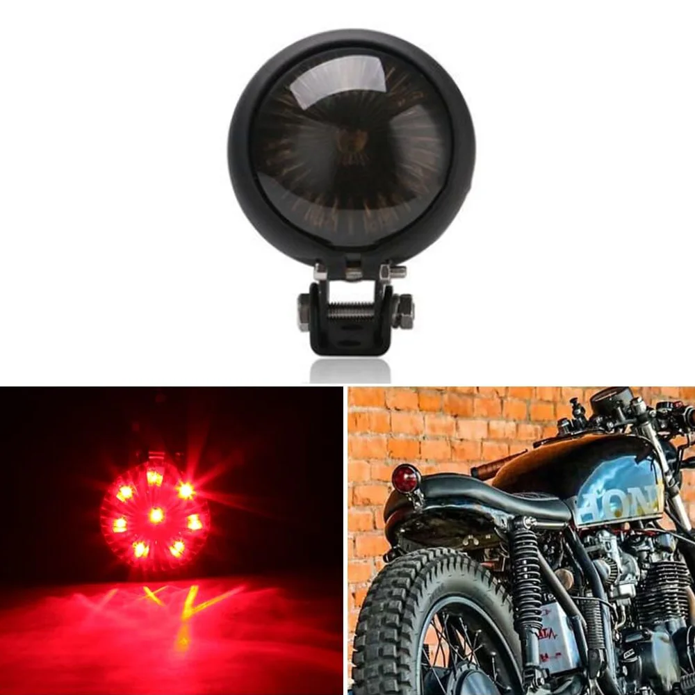 

Motorcycle Tail Light LED Bates Style Bullet Brake Stop Rear Lamp Compatible with Cafe Racer Bobber Chopper Bonneville - Red