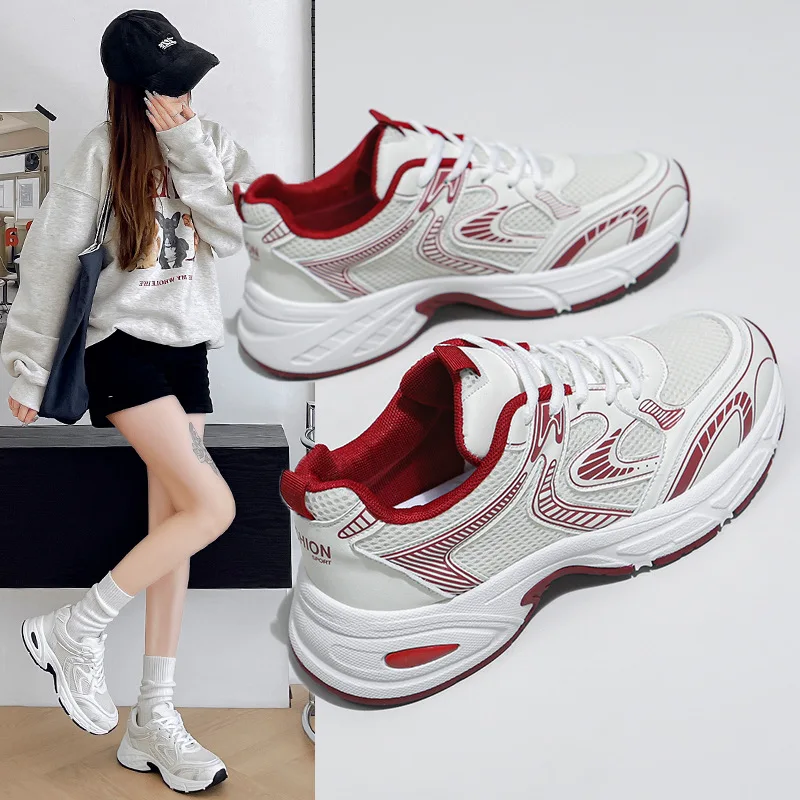 

Women Platform Color Block Chunky Sneakers, Breathable Comfortable Casual Shoes