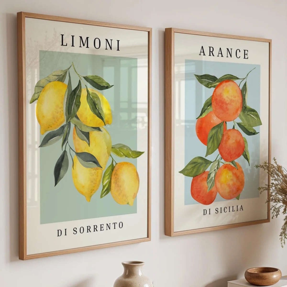 2pcs/set Italy Lemons Oranges Illustration Canvas Prints Poster Modern Minimalist Fruit Art Prints Kitchen Wall Art Home Decor