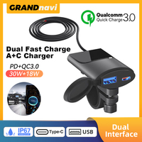 PD+QC3.0 Motorcycle USB Fast Charger 48W Handlebar Dual USB Type-C Socket Voltmeter Waterproof 12V 24V Power Supply Adapter