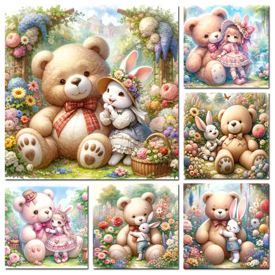 DIY Diamond Painting New 2024 Cute rabbits and bears Full Diamond Mosaic  Rhinestone Cartoon Cross Stitch Embroidery Home Decor