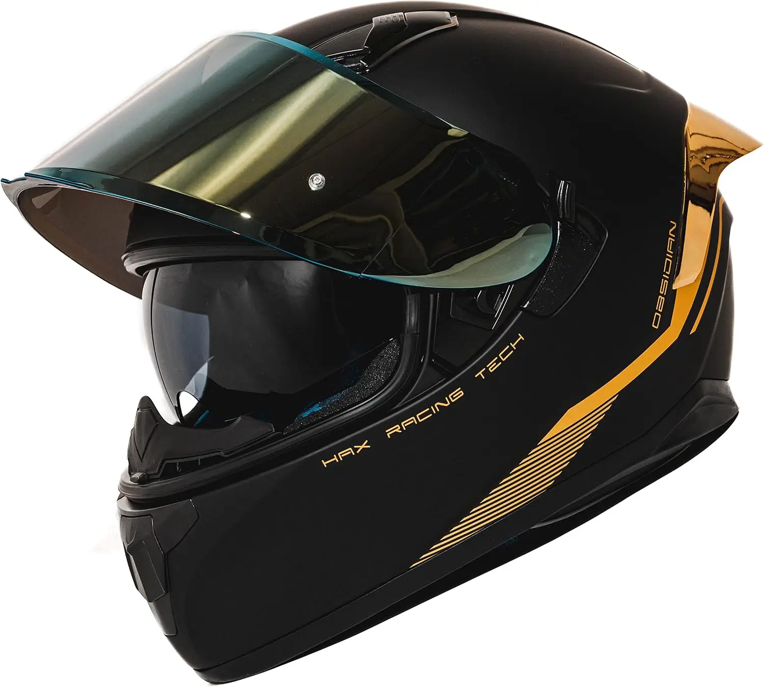 Obsidian Full Face Dual Visor Motorcycle Helmet, Pinlock Ready, DOT Approved, Matte Black Gold