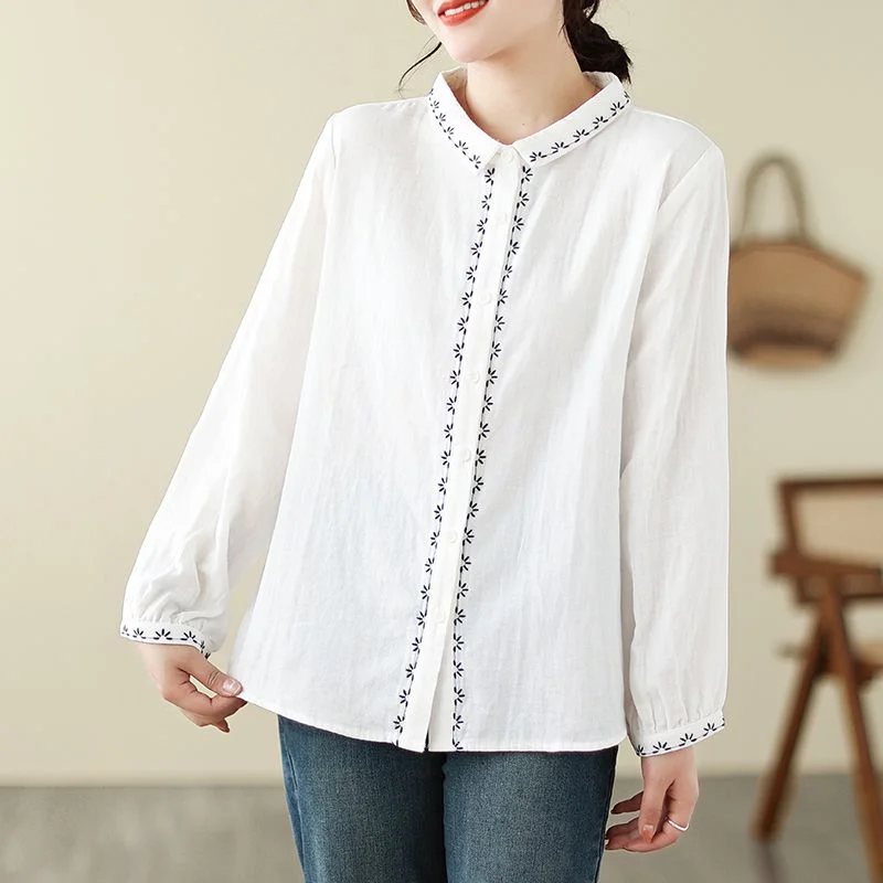 

2025 Women's New Stitched POLO Collar Button Print Fashion Loose Versatile Casual Long Sleeve Shirts