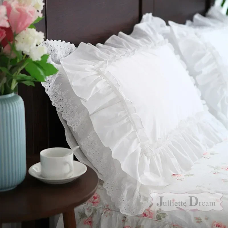 Top Luxury Khaki European Embroidery Cushion Cover Big Ruffle Lace Wrinkle Pillow Cover Cake Layers Princess Bedding Pillowcase