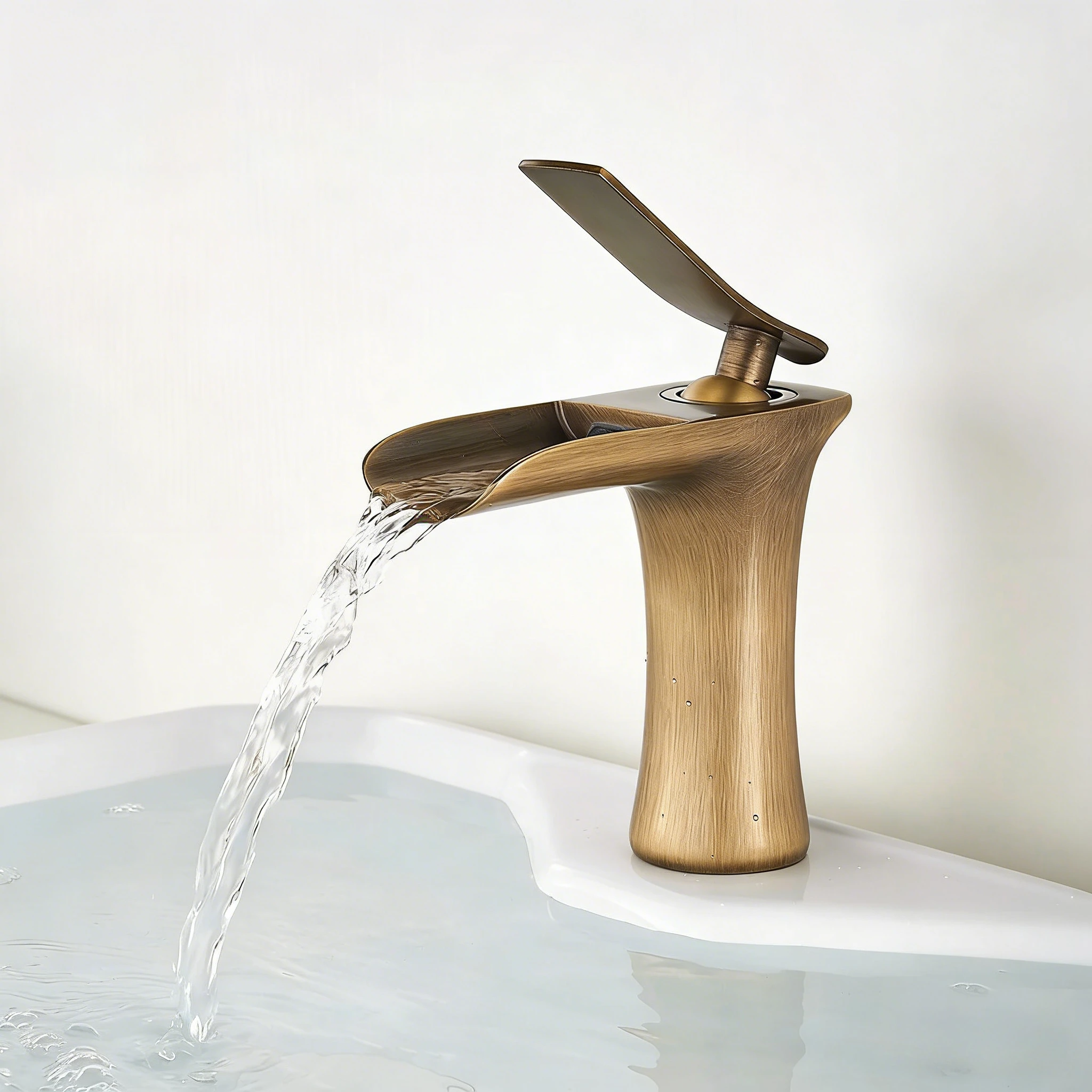 

New Vintage Brass Waterfall Faucet Single Handle Mixer Tap for Bathroom Sink Bathtub