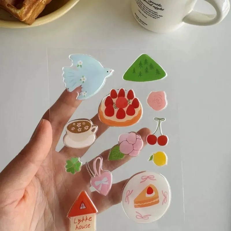 Cute Cartoon Bird Cake 3D Jelly Stickers Epoxy Resin Relief Decal DIY Waterproof Lovely Decoration for Phone Case Tablet Laptops