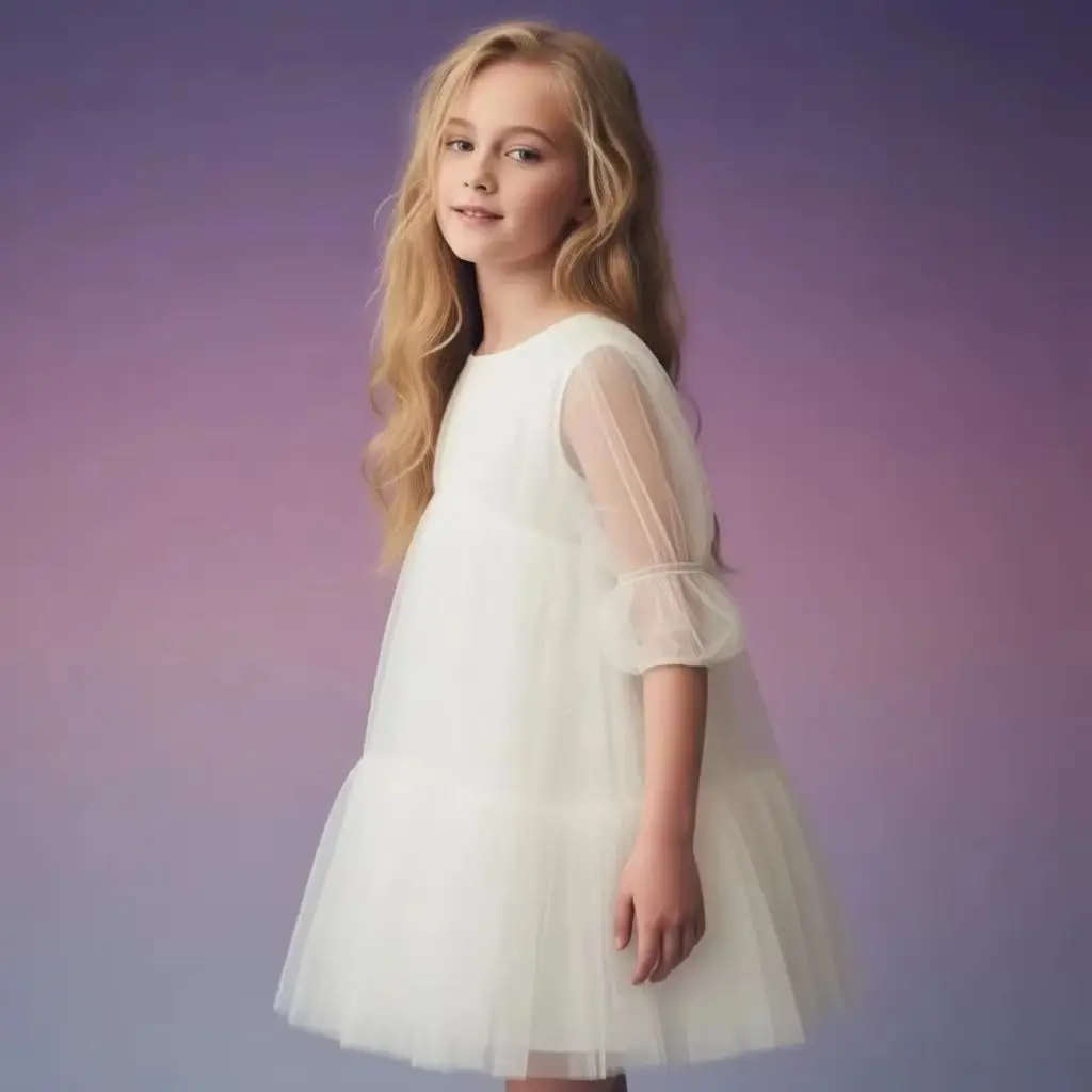 

Пышное детское платье из тюля с кружевом и цветами, А-силуэт, простое, для свадеб, торжественных мероприятий, праздников, банкетов, дней рождения