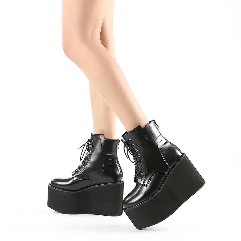 Big Size 43 Platform High Heels Cosplay Fashionable Autumn Ankle Boots Platform Women Wedges Heel Model Catwalk New