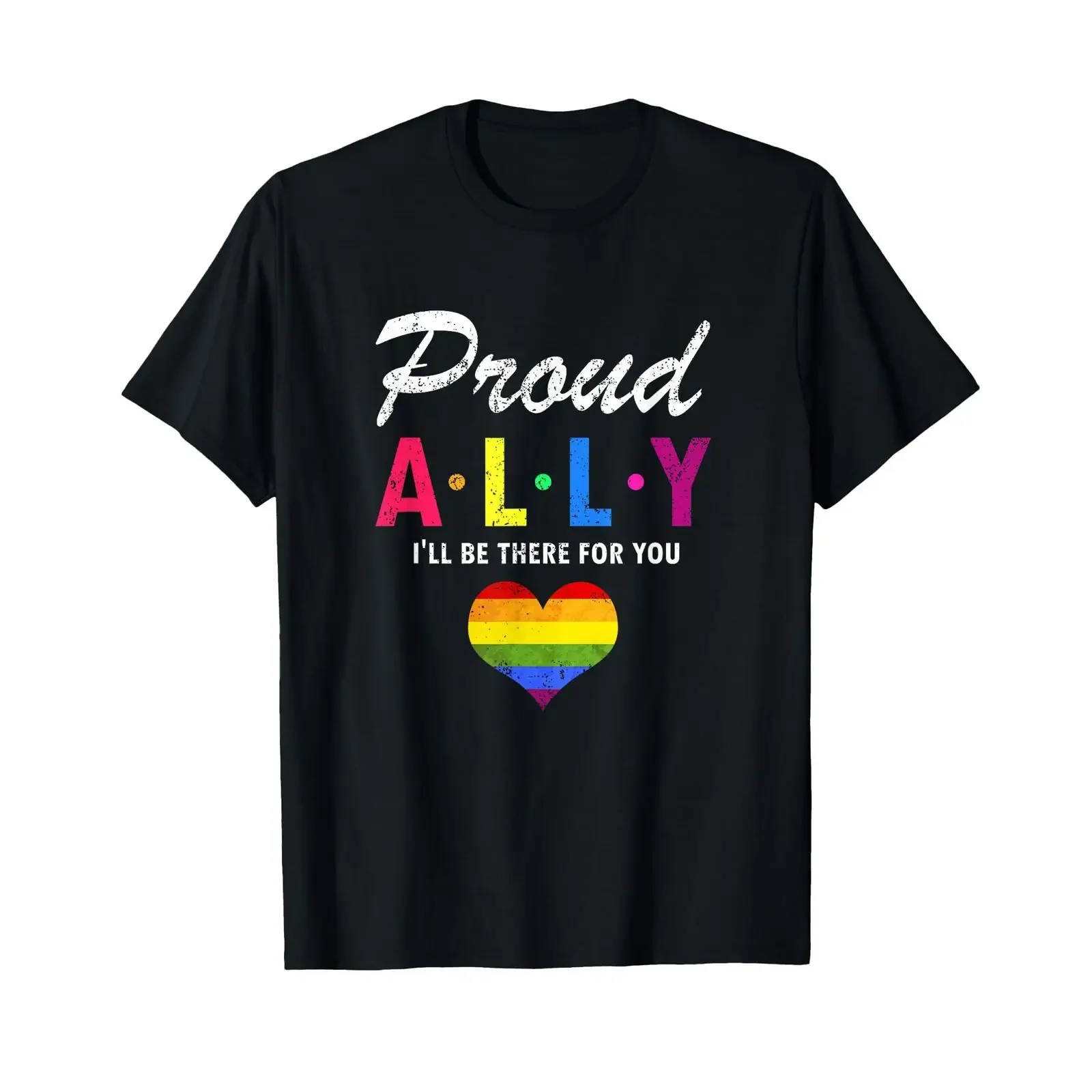Proud ALLY I'll Be There For You Awesome Retro Pride T Shirt vintage Washed fashion Unisex graphic Stylish streetwear Versatile