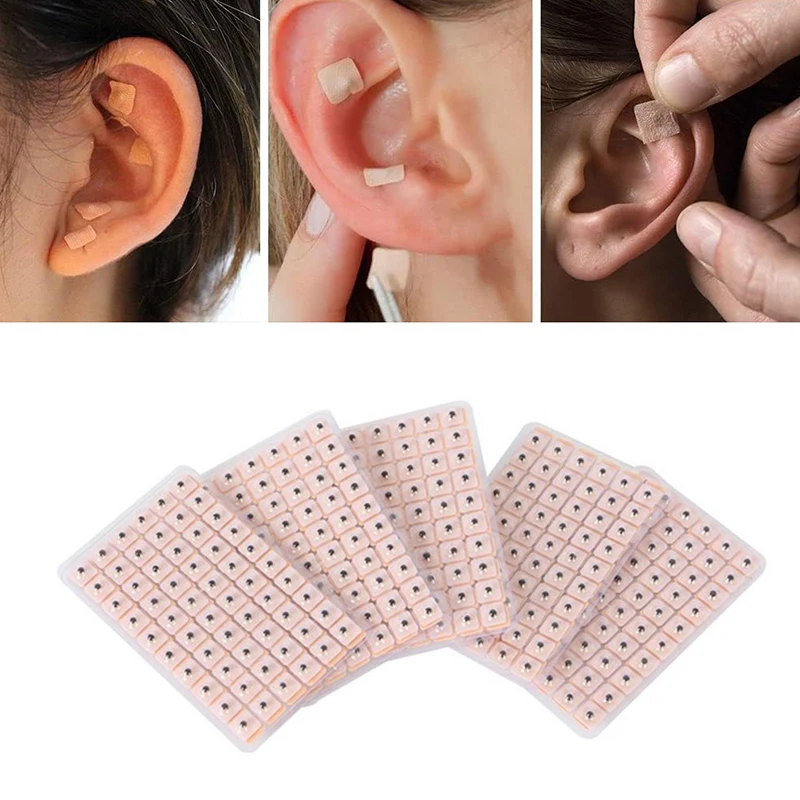 60/300Pcs Relaxation Ear Stickers Therapy Needle Patch Ear Acupuncture Needle Ear Massage Auriculotherapy Vaccaria Seeds Kit